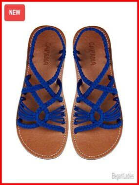 Woven Women's Flat Sandals - Strappy Braided, Rope Boho Sandals, Multi-Layered